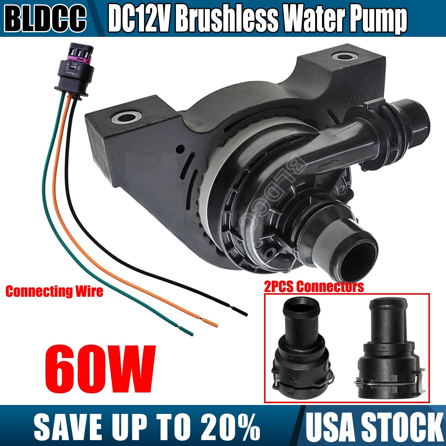 12V DC 60W Brushless Circulation Auxiliary Intercooler Pump PWM Speed Adjustable