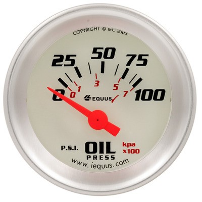 EQUUS 1-1/2 Dia Oil Pressure Gauge Silver 0-100psi- E8164