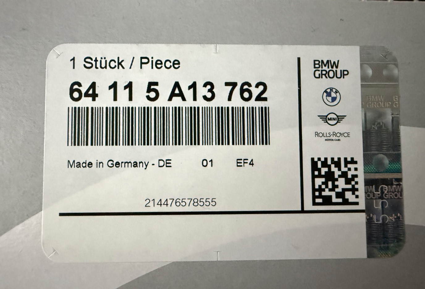 Genuine BMW G07 X7 Fine Dust Filter Rear 64115A13762 3rd Row 5-zone control