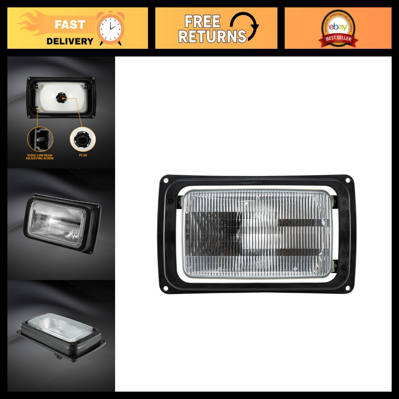 Universal Headlight Assembly for Mack - Complete with 12V Bulbs, LH/RH Fit