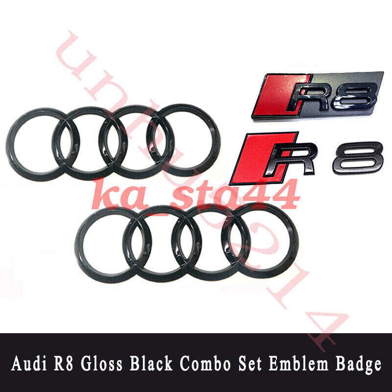 Fit Audi R8 Gloss Black Full Set Front Rear Badges Emblem For Audi R8