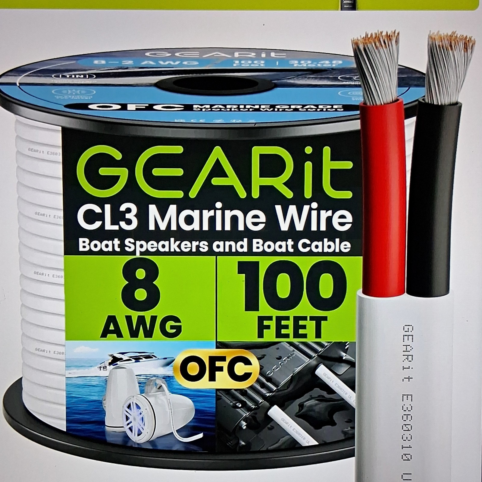 GEARit 8gauge MARINE wire, 8/2AWG, 100FT TINNED MARINE GRADE COPPER GEARit 8gauge MARINE wire, 8/2AWG, 100FT TINNED MARINE GRADE COPPER