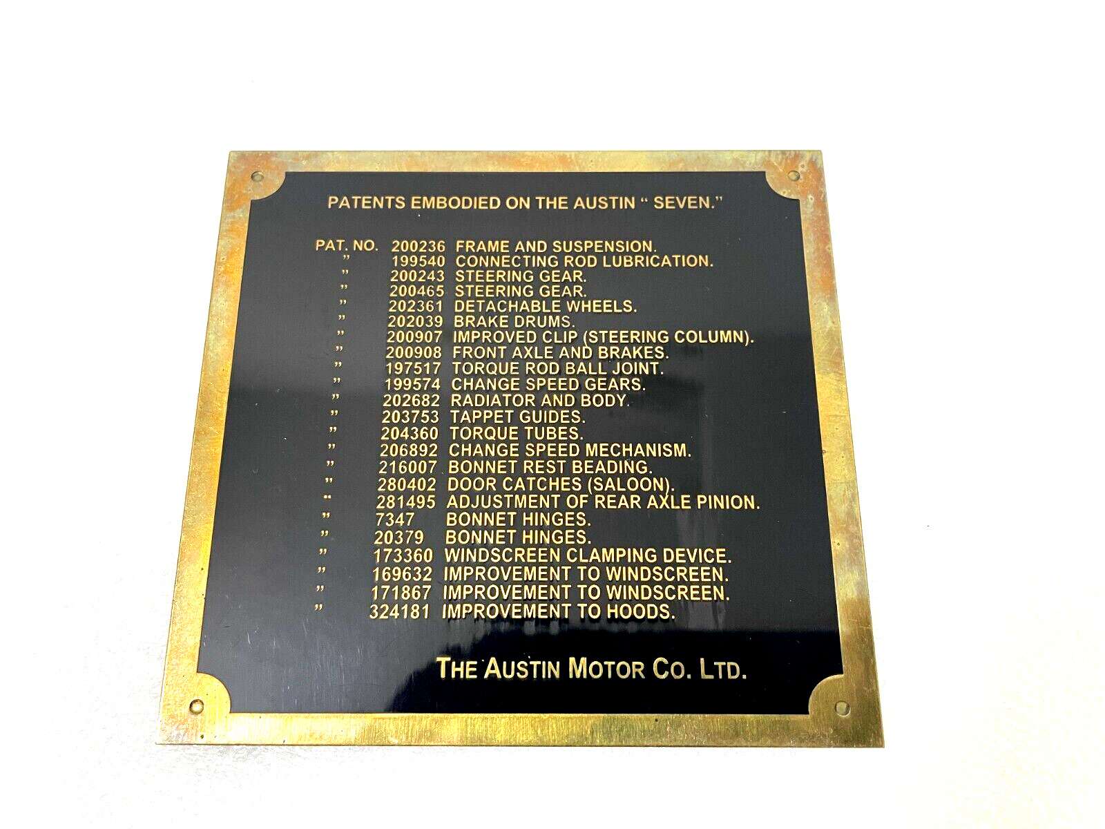 Vintage Car Austin Seven Motor Brass data Detailing Plate |Fit For