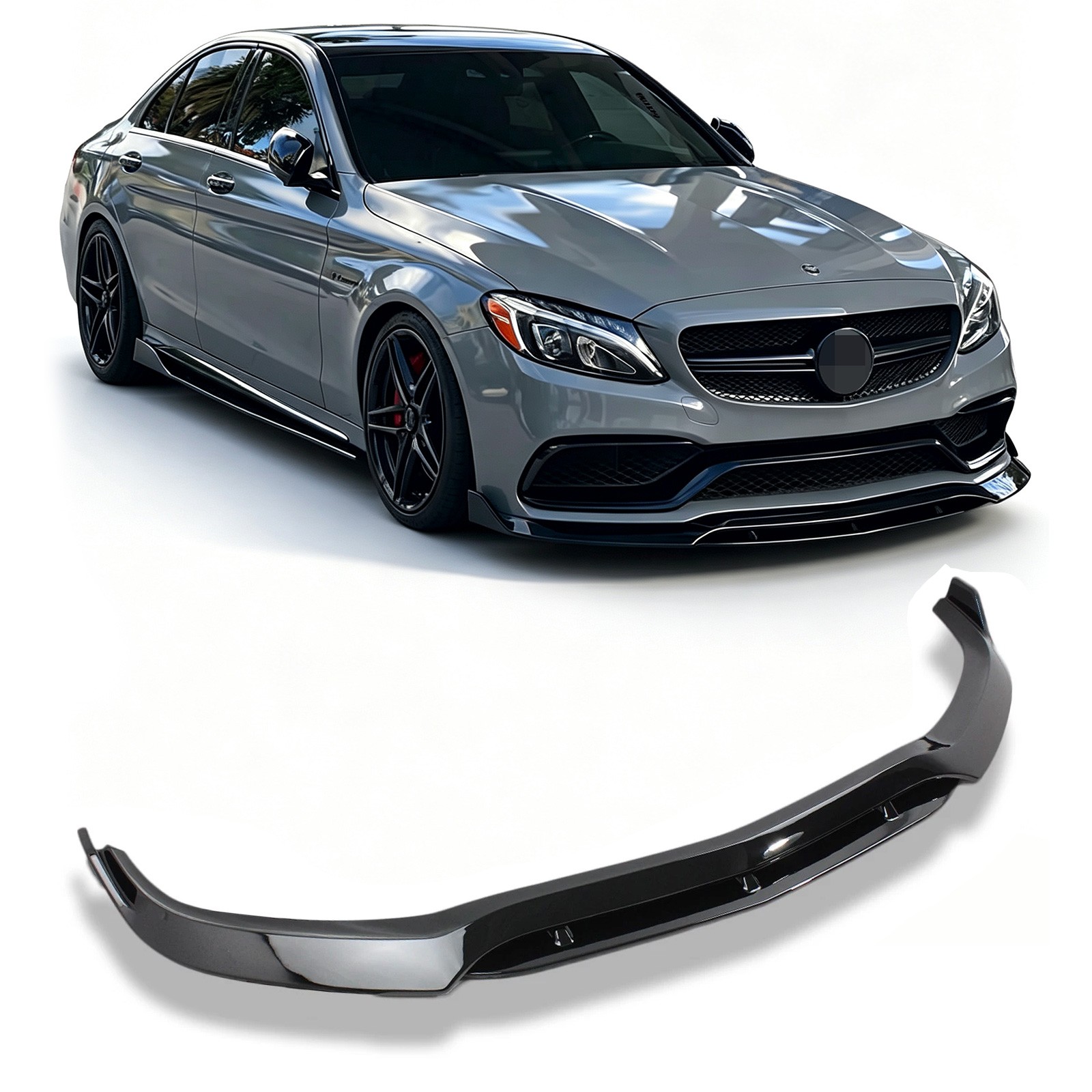 For 2015-2021 Mercedes Benz W205 C63 AMG B Style Gloss Black Front Lip Splitter