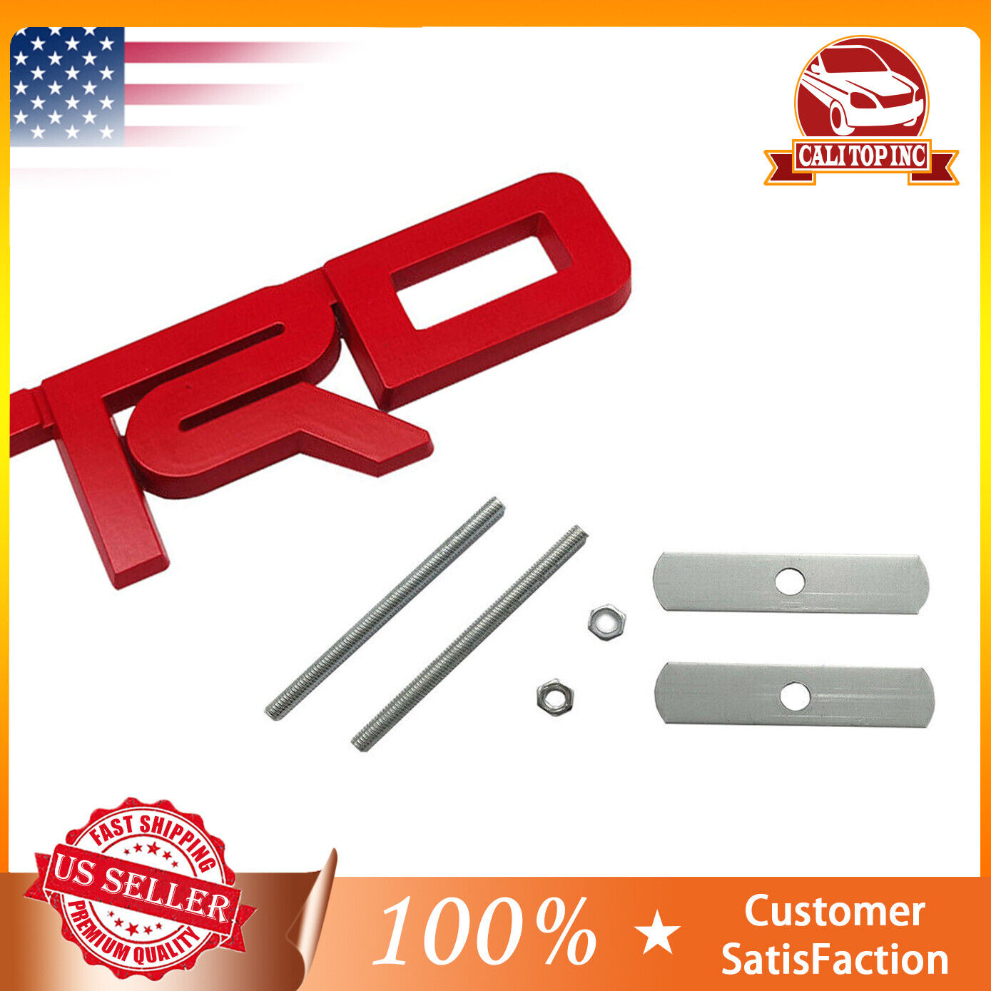 3D Metal Red Grille Emblem Badge Car Front Hood Grill Decoration Screw Fittings