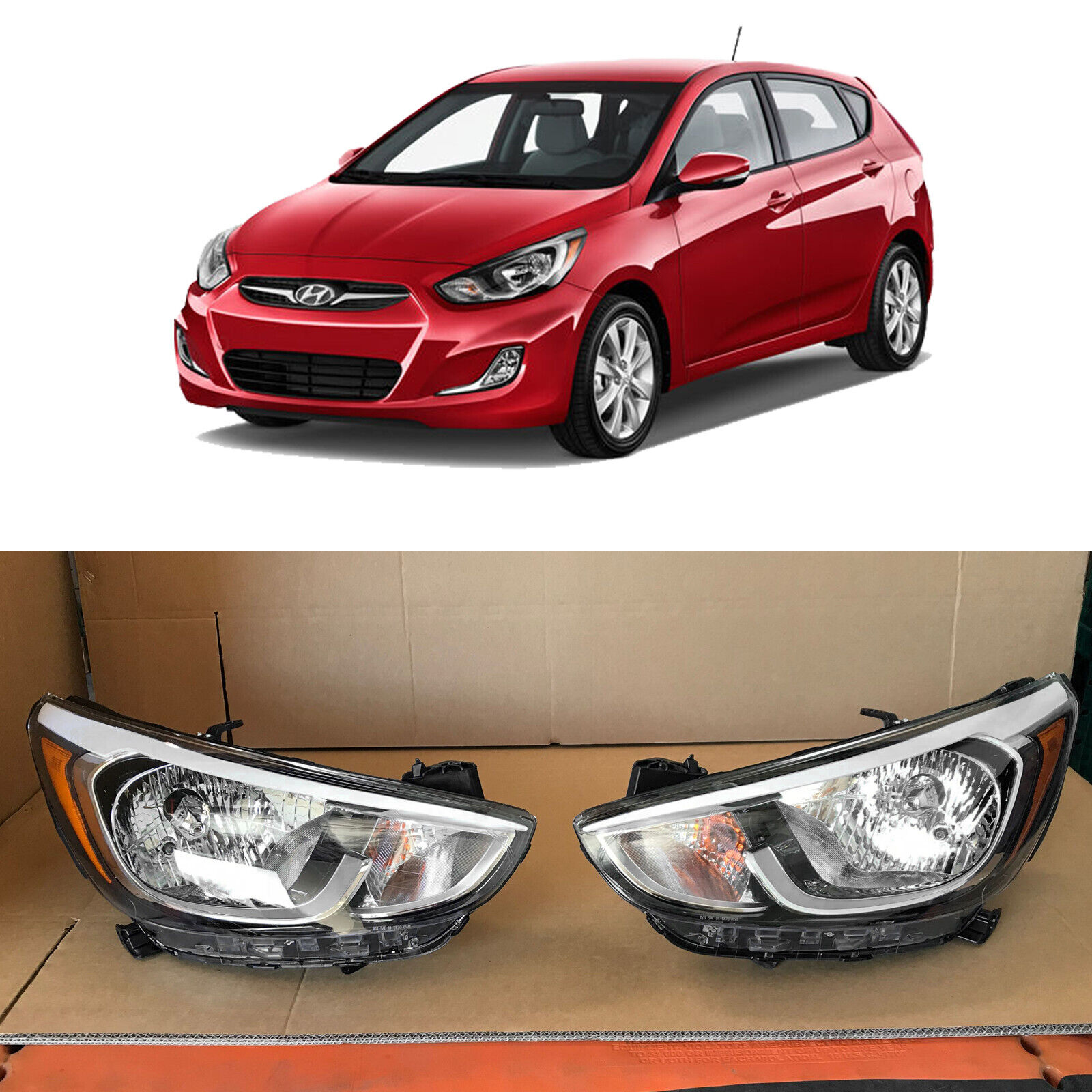 Headlight Assembly for 2015 2016 2017 Hyundai Accent Left Right Pair Halogen 2pc