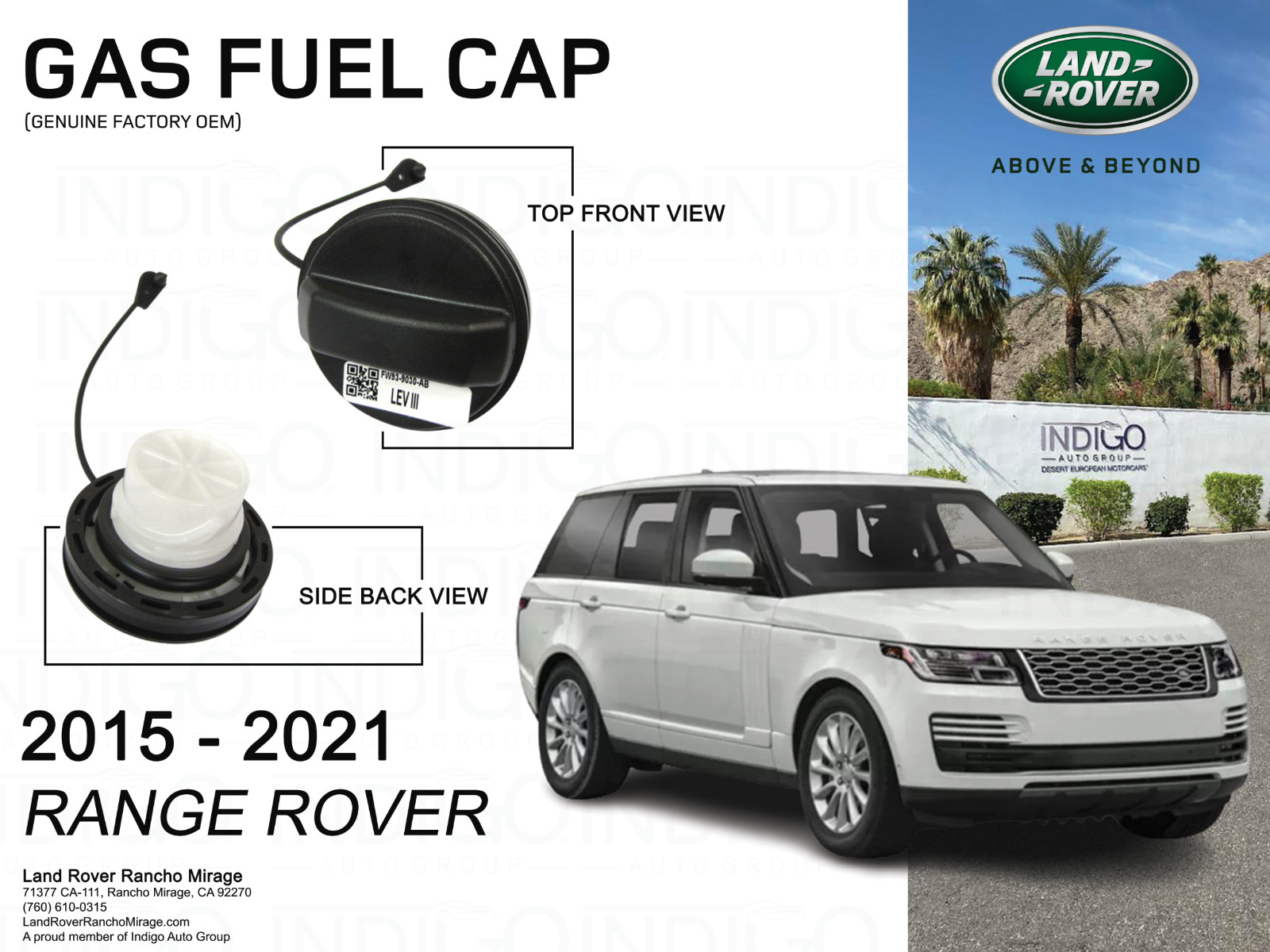 2015-2021 Range Rover Gas Fuel Cap Genuine Factory OEM 	 LR178173