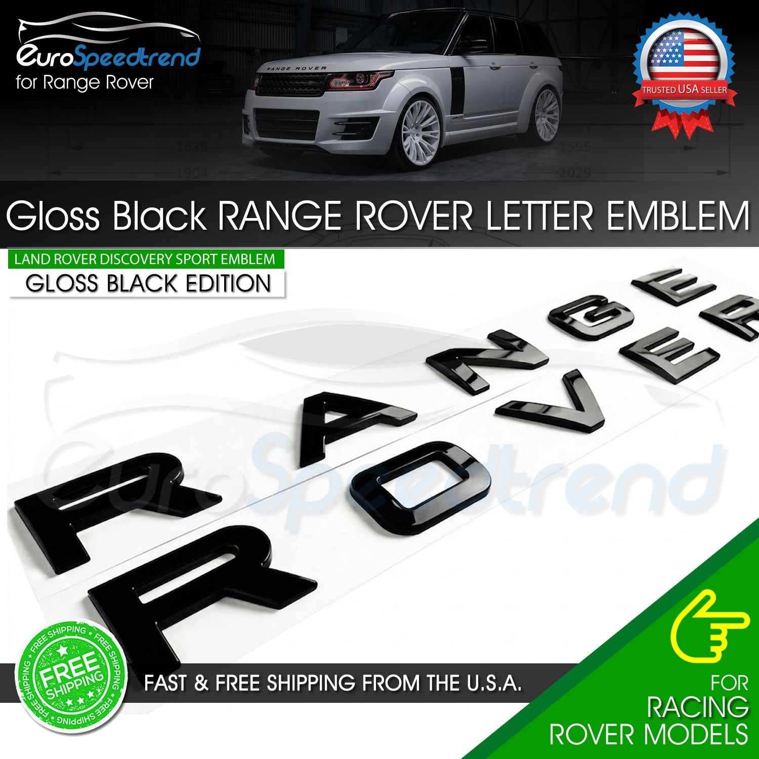 Range Rover Letters Emblem Fit Rover Gloss Black Hood Sport Rear Badge Tailgate
