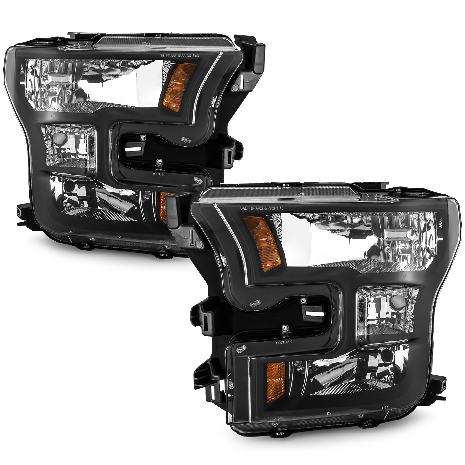 2Pcs Headlights Assembly For 2015 2016 2017 Ford F150 Black Headlamps Left+Right