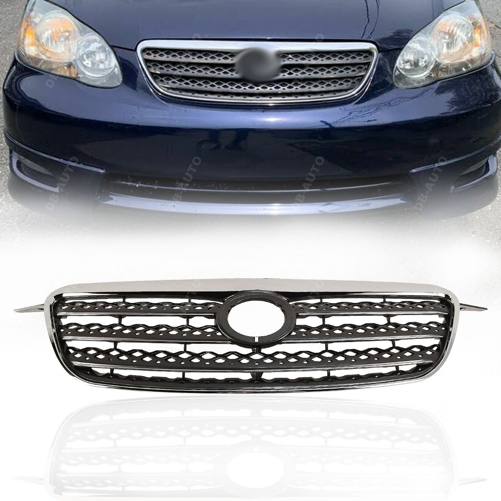 Grille Assembly For 2005-2008 Toyota Corolla Chrome Shell With Dark Gray Insert