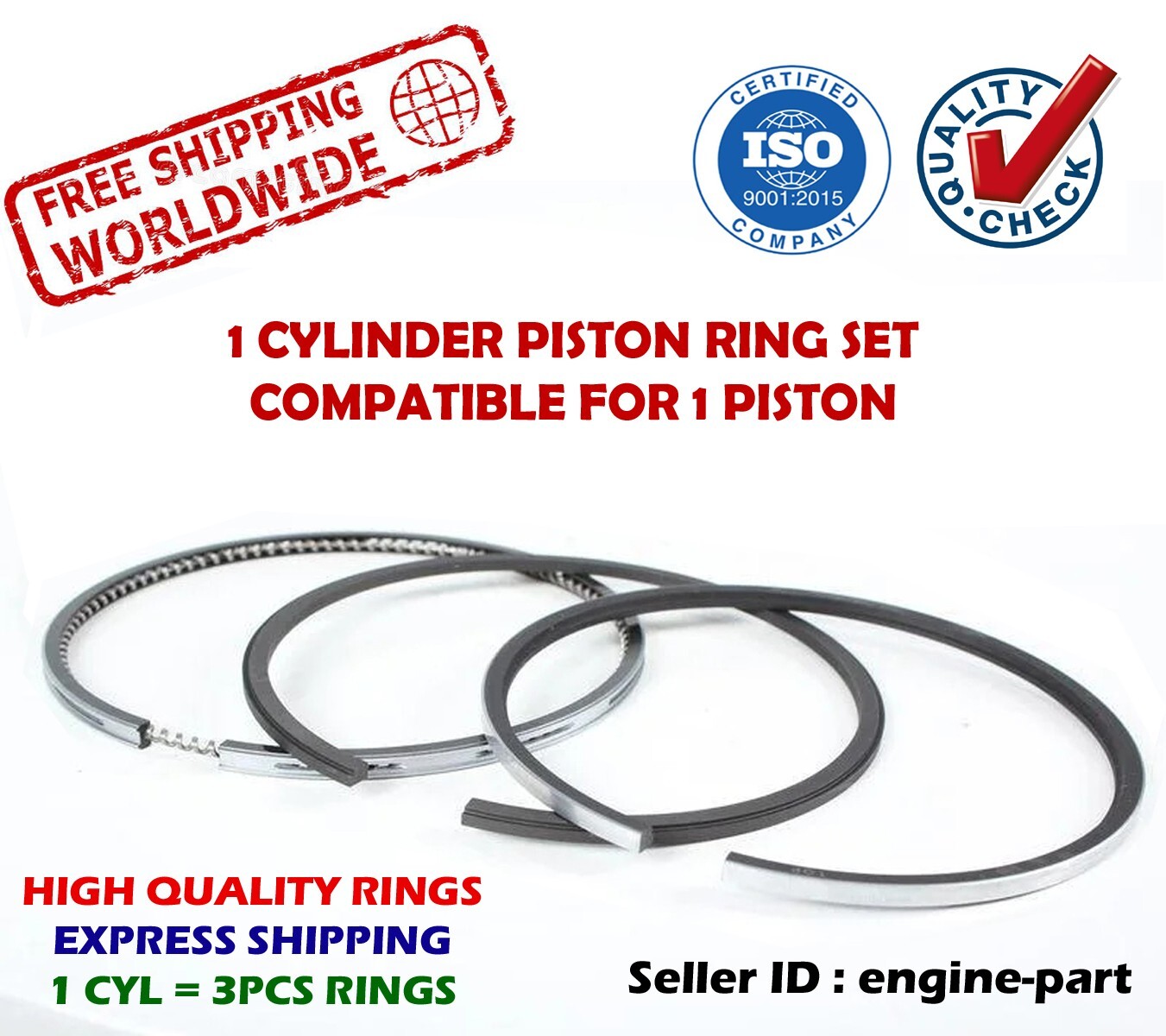 Fits Piston Ring 65mm STD for Set Honda ATC185 ATC185S ATC200 TRX200 XL185 XR200
