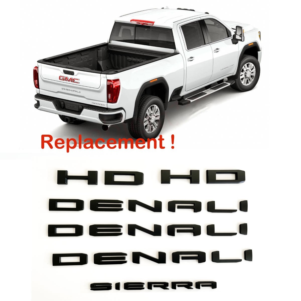 2019-2023 Matte Black DENALI HD SIERRA Emblems Fit GMC Sierra 2500hd 3500hd 2019-2023 Matte Black DENALI HD SIERRA Emblems Fit GMC Sierra 2500hd 3500hd