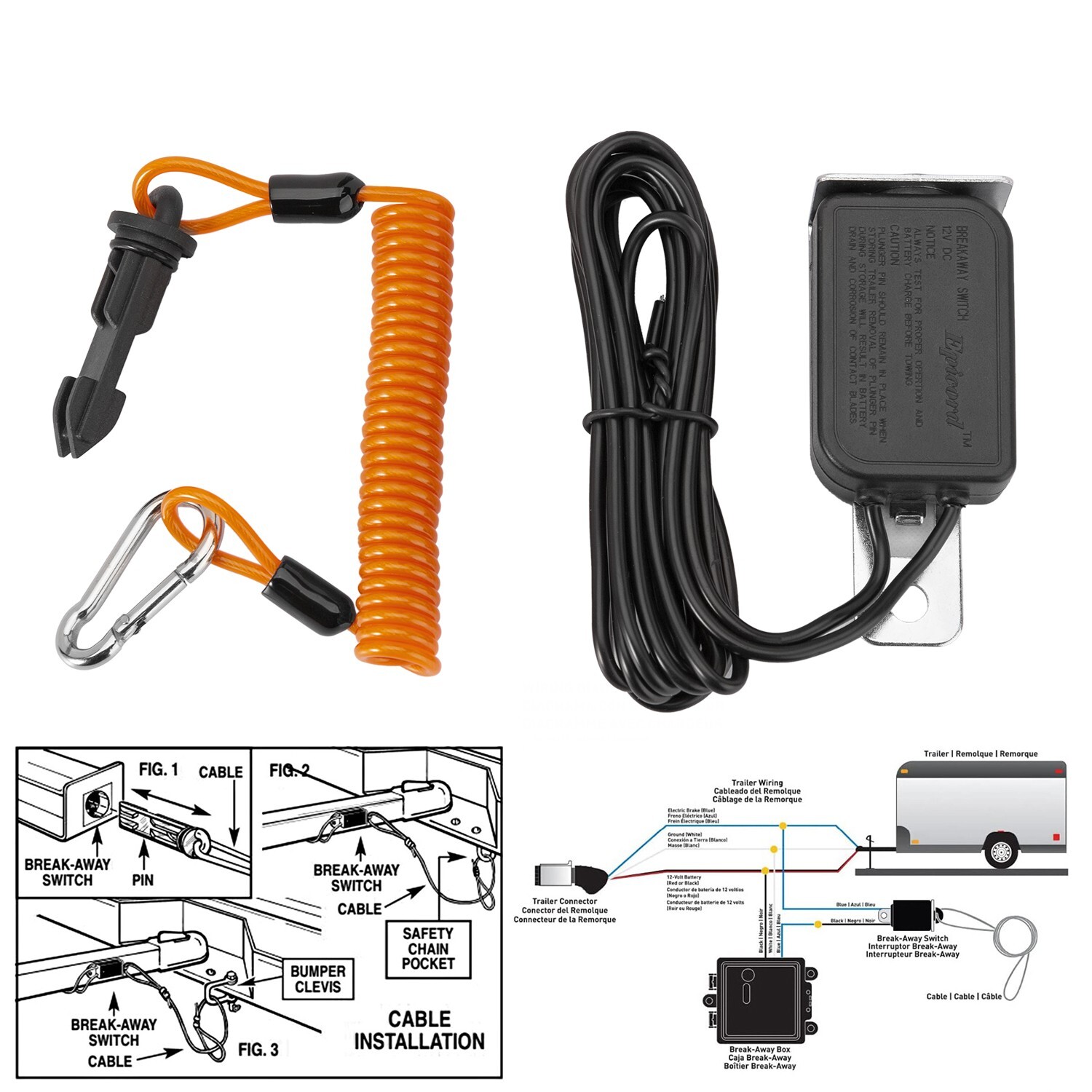 4 Feet Trailer Breakaway Switch Trailer Break Control kit Electric Brake Switch