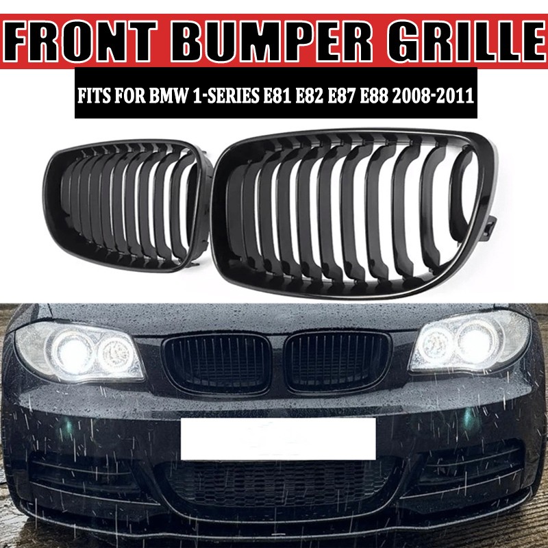 Front Kindey Grille Grill For BMW 1-Series E81 E82 E87 E88 2007-2013 Gloss Black