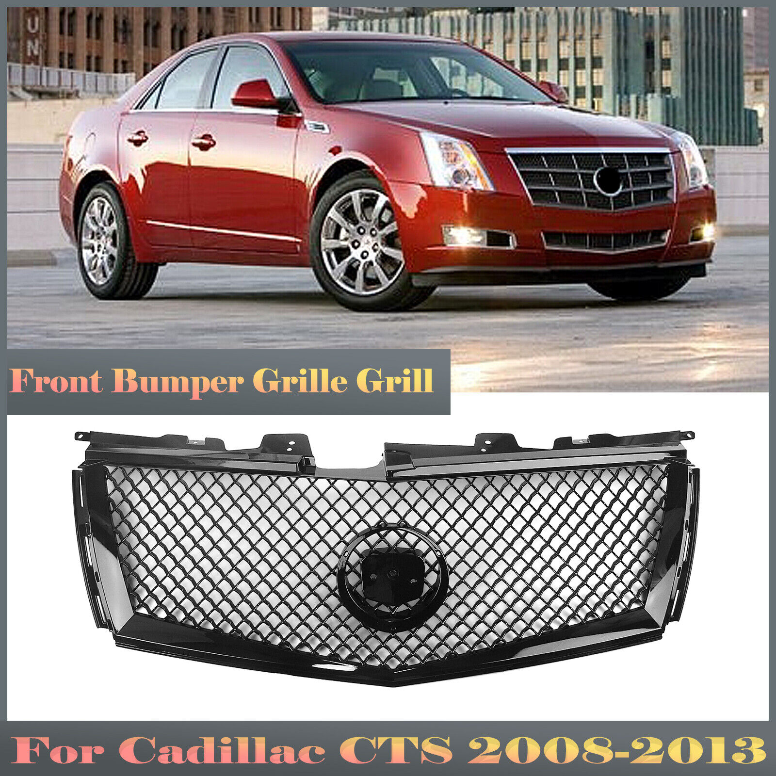 1x Front Bumper Grille Mesh Grill For Cadillac CTS 2008-13 Black Honeycomb Look