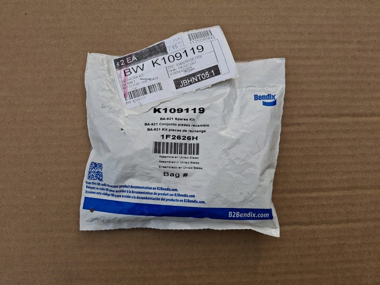 OEM BENDIX BA-921 AIR COMPRESSOR UNLOADER KIT K109119 OEM BENDIX BA-921 AIR COMPRESSOR UNLOADER KIT K109119