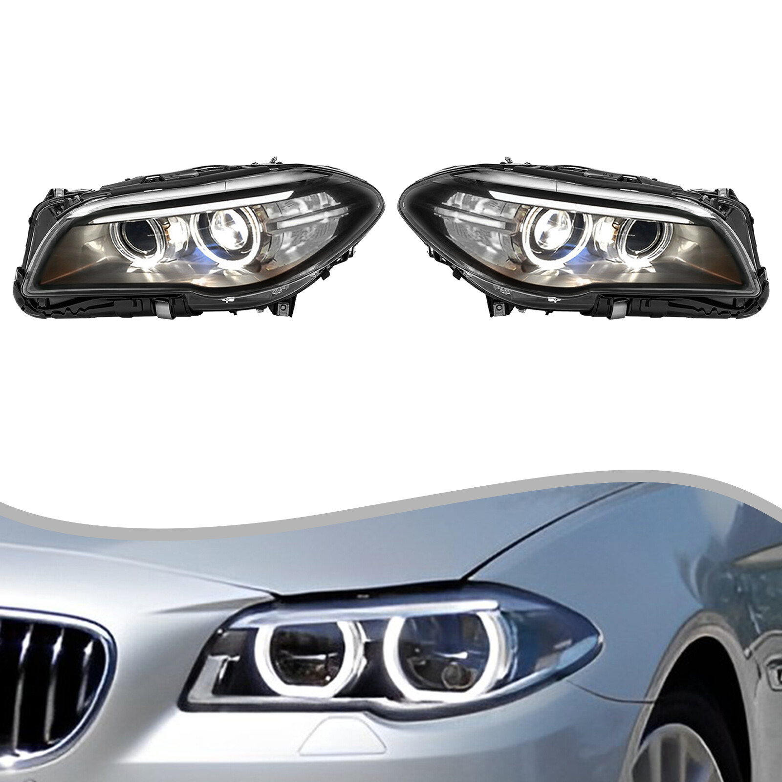 Pair Headlight For 2014 2015 2016 2017 BMW 5 series F10 550i 535i 528i Xenon HID