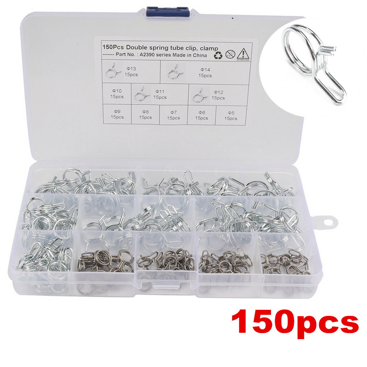 150Pcs Motorcycle Atv Spring Clip Vacuum Fuel Oil Hose Line Band Clamp 5-14Mm