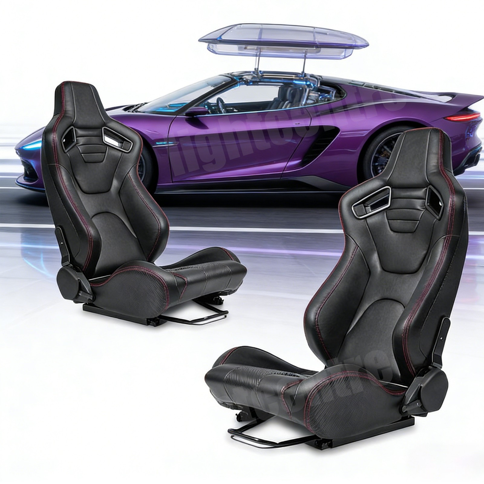 2Pcs Universal Racing Seats Adjustable PVC Leather Racing Bucket Seats w/Sliders