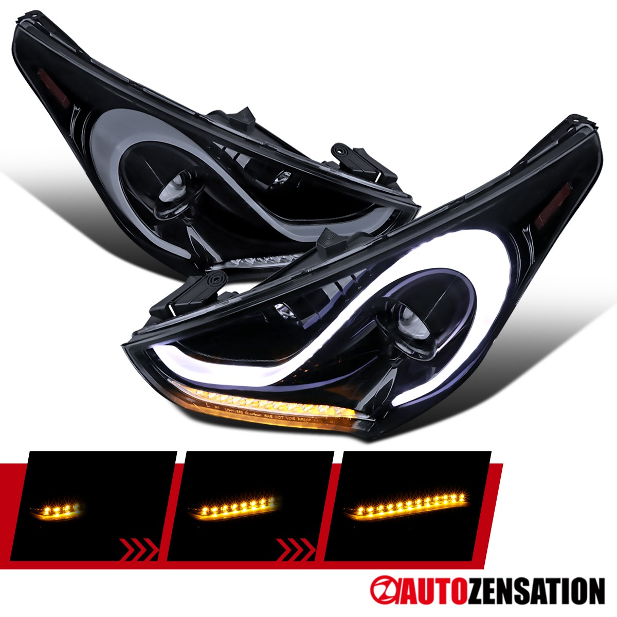 Fit 2012-2017 Hyundai Veloster Black Smoke Projector Headlights LED Sequential