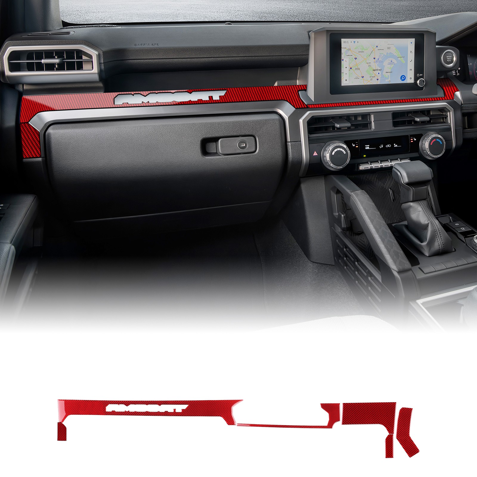 Car Center Dashboard Stickers Trim Red Carbon Fiber For Toyota Tacoma 2024-2026 Car Center Dashboard Stickers Trim Red Carbon Fiber For Toyota Tacoma 2024-2026