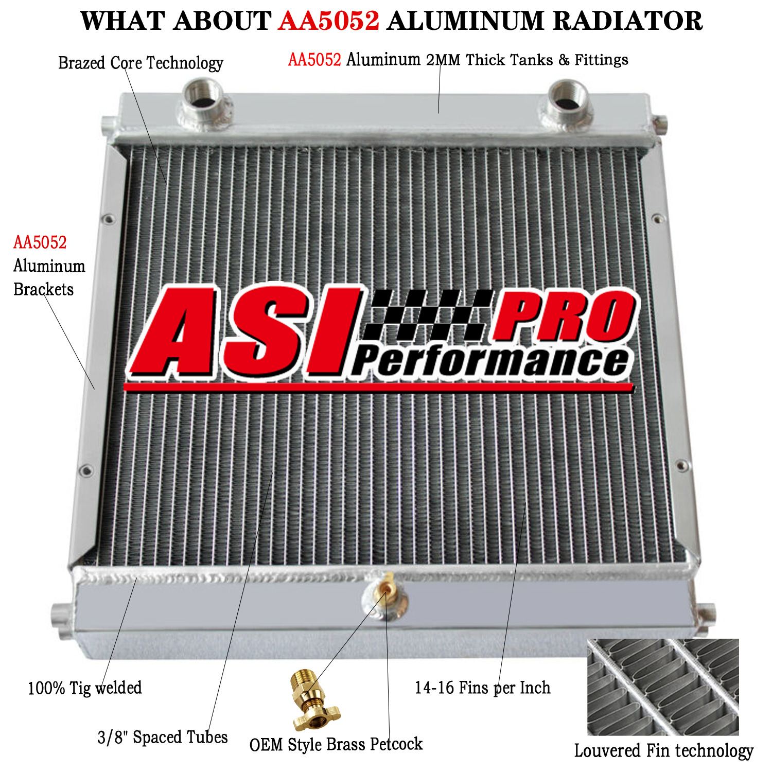 ASI 4 ROW Aluminum Radiator Fits Dragster Roadster Style Double Pass