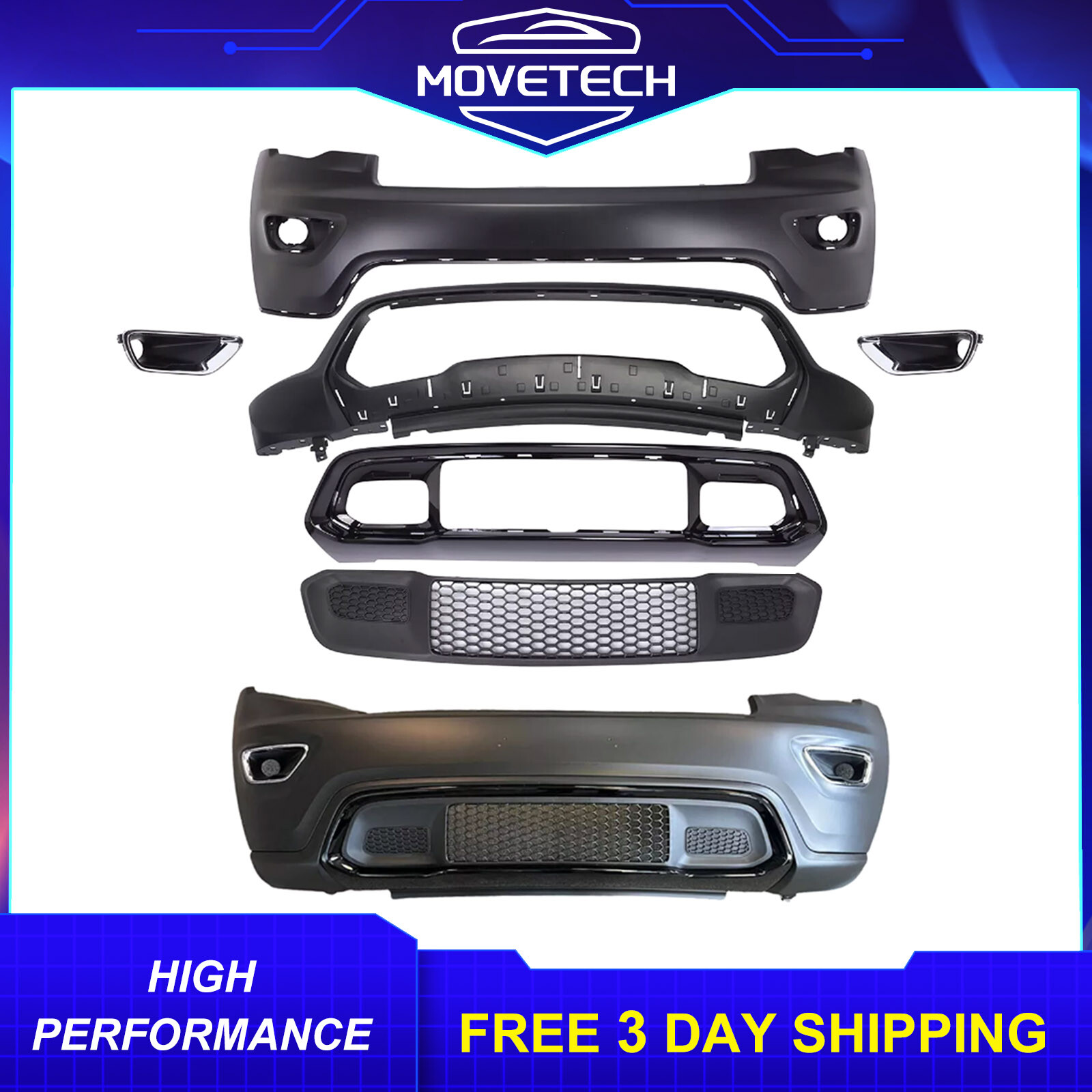 Complete Front Bumper Cover & Grille Set Fits 2017-2021 Jeep Grand Cherokee