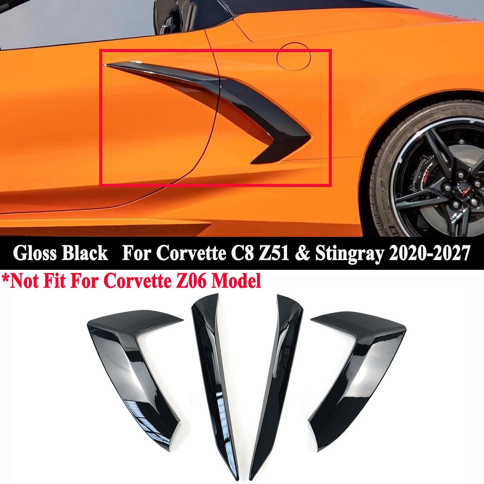 For Corvette C8 Z51 Stingray 20-27 Glossy Body Side Door Vent Garnish Trim Cover