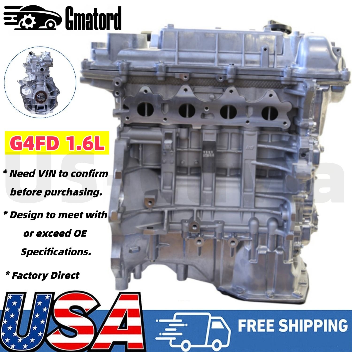 New G4FD Engine Assembly LongBlock For Hyundai Kia Rio Soul 1.6 1591CC GAS 12-19
