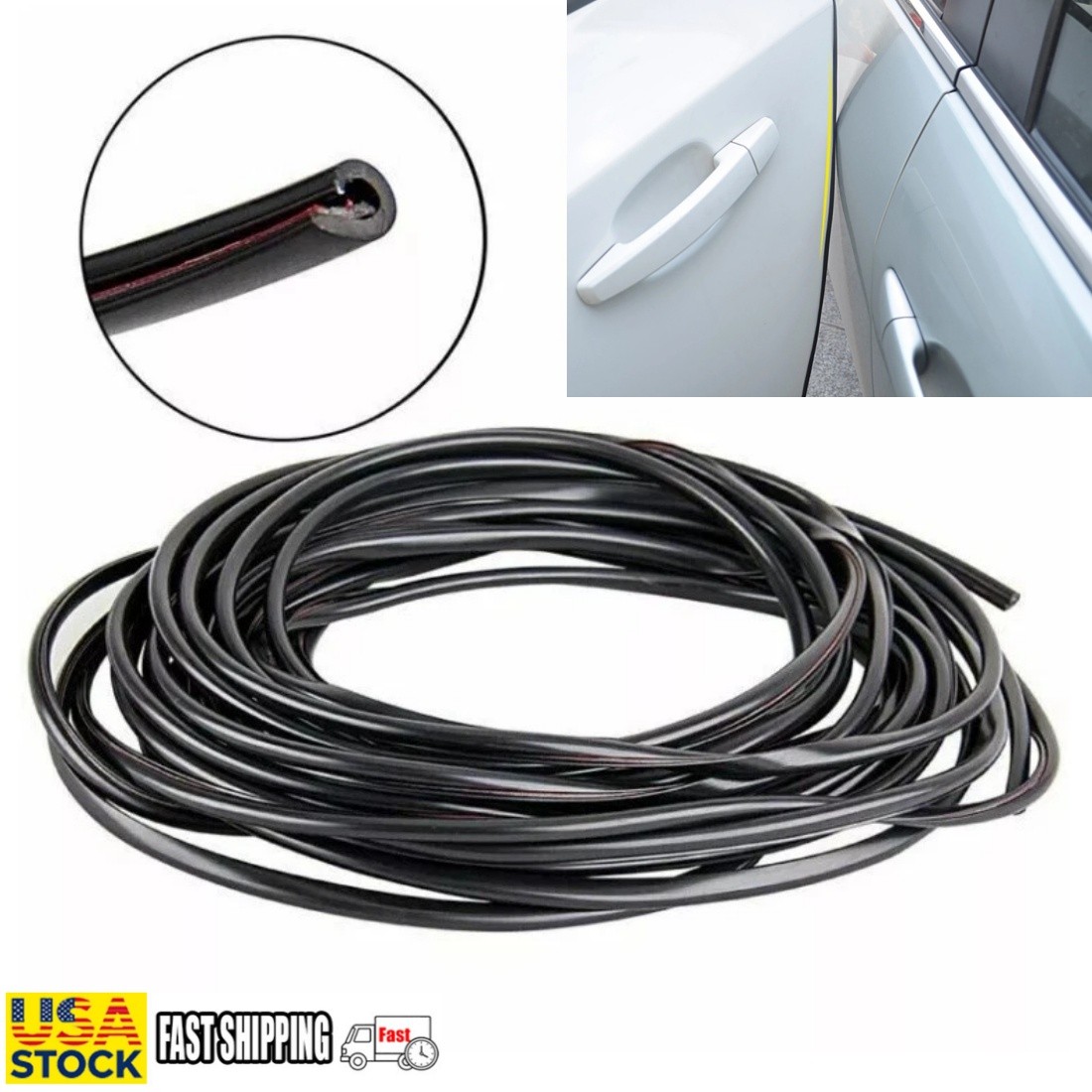 33FT Rubber U-Channel Edge Trim Seal Strip Door Edge Guard Moulding Protector