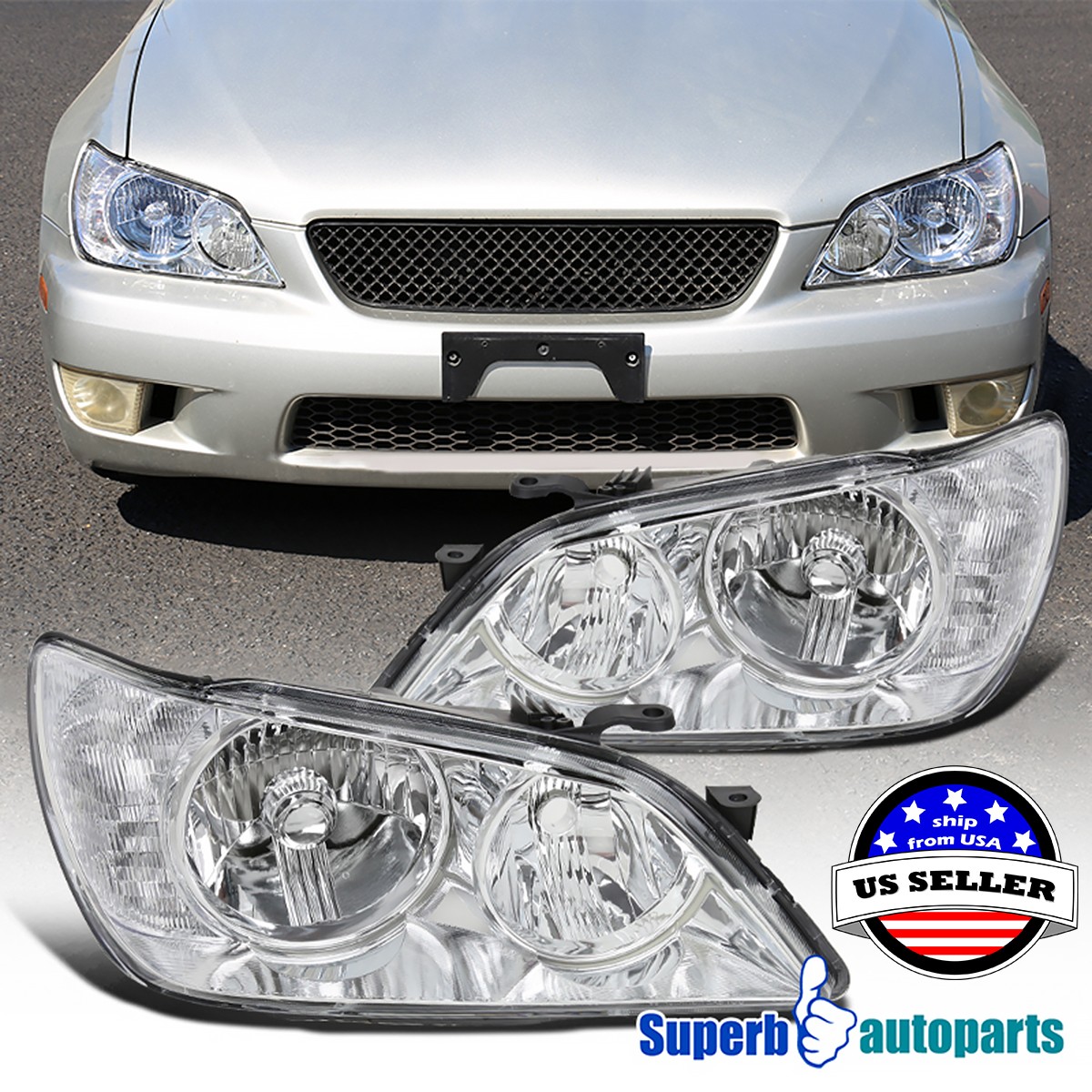 Fits 2001-2005 Lexus IS300 Headlights Head Lamps 01-05 IS 300 Replacement Pair