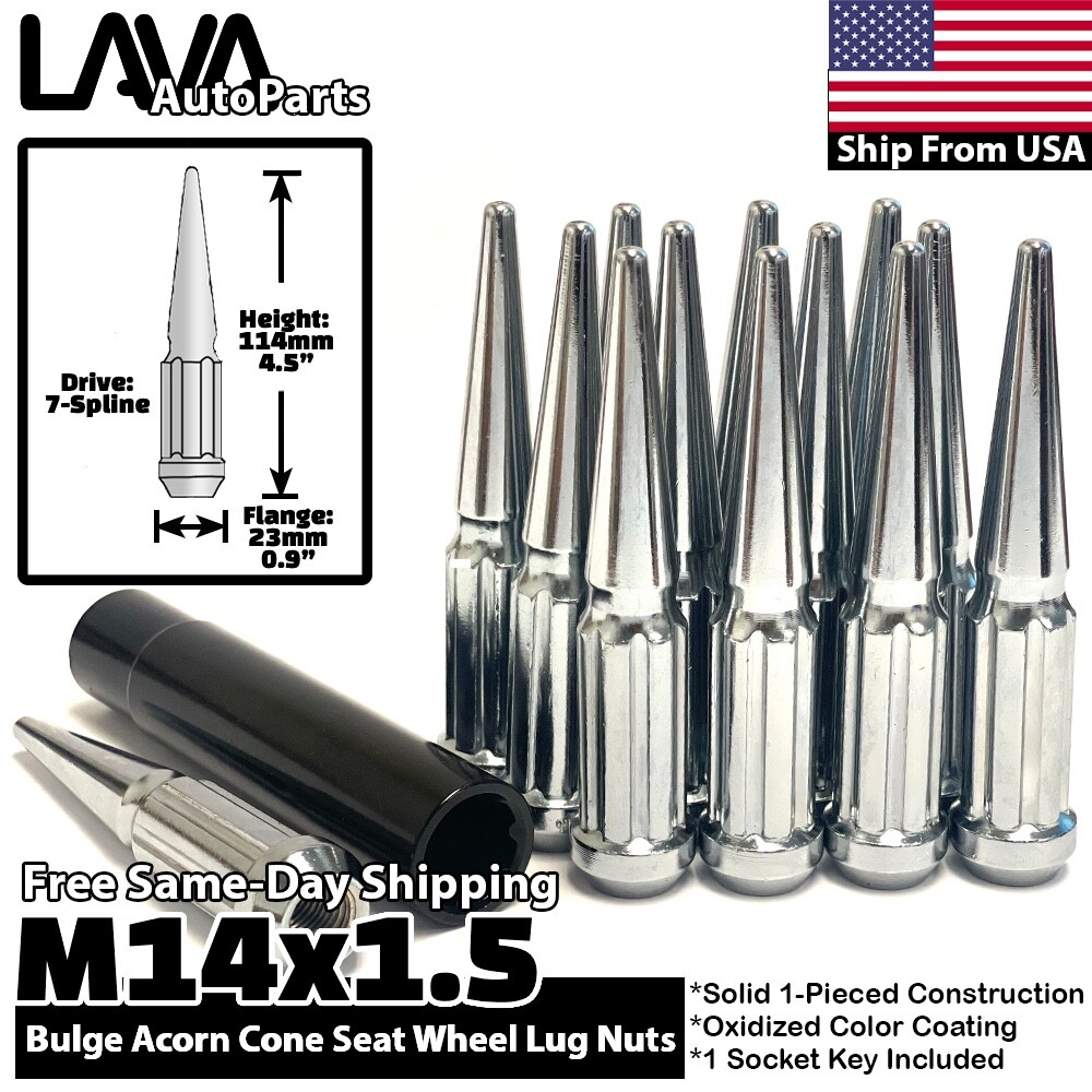 32x Chrome 14x1.5 Spike Lug Nut Fit Chevy Express Suburban Silverado 2500 3500
