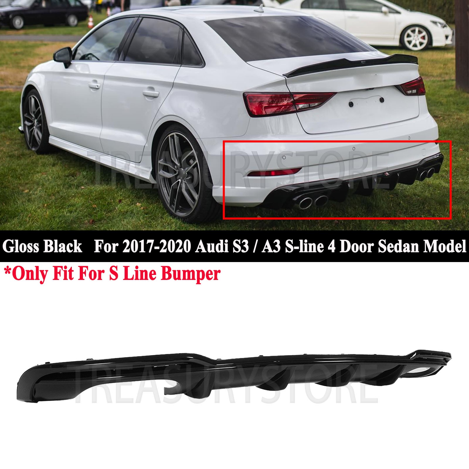 For Audi S3 A3 SLINE RS3 2017-2020 Gloss Black Rear Bumper Diffuser Lip Spoiler For Audi S3 A3 SLINE RS3 2017-2020 Gloss Black Rear Bumper Diffuser Lip Spoiler