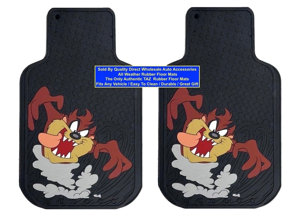 2 FLOOR MATS Taz RUBBER ALL WEATHER  Looney Tunes Tasmanian Devil Car Truck SUV