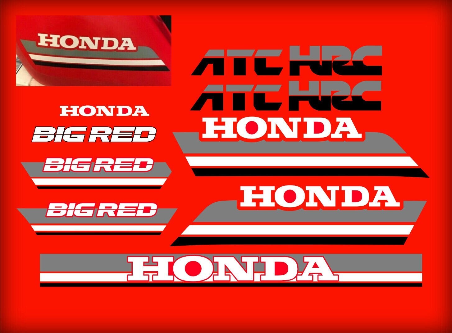 1985 85' honda ATC 250ES Big Red ATC 11pc Set Gas Tank Decals Stickers 250 es