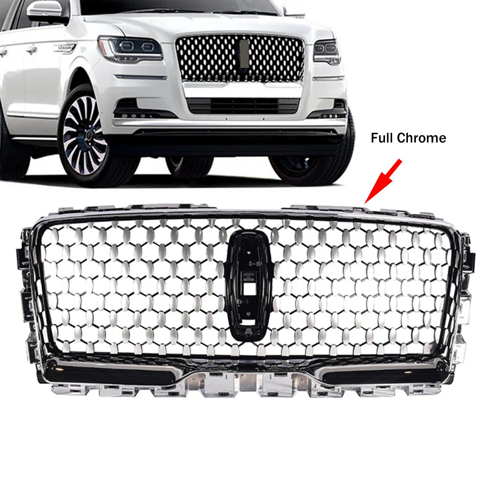 Front Grille&Outer Frame Surround Full Chrome For Lincoln Navigator 2022-2025
