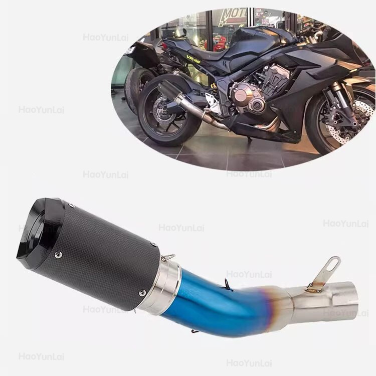 For Honda CBR650R CBR650F 14-25 Exhaust System Blue Mid Pipe Carbon Muffler Tips