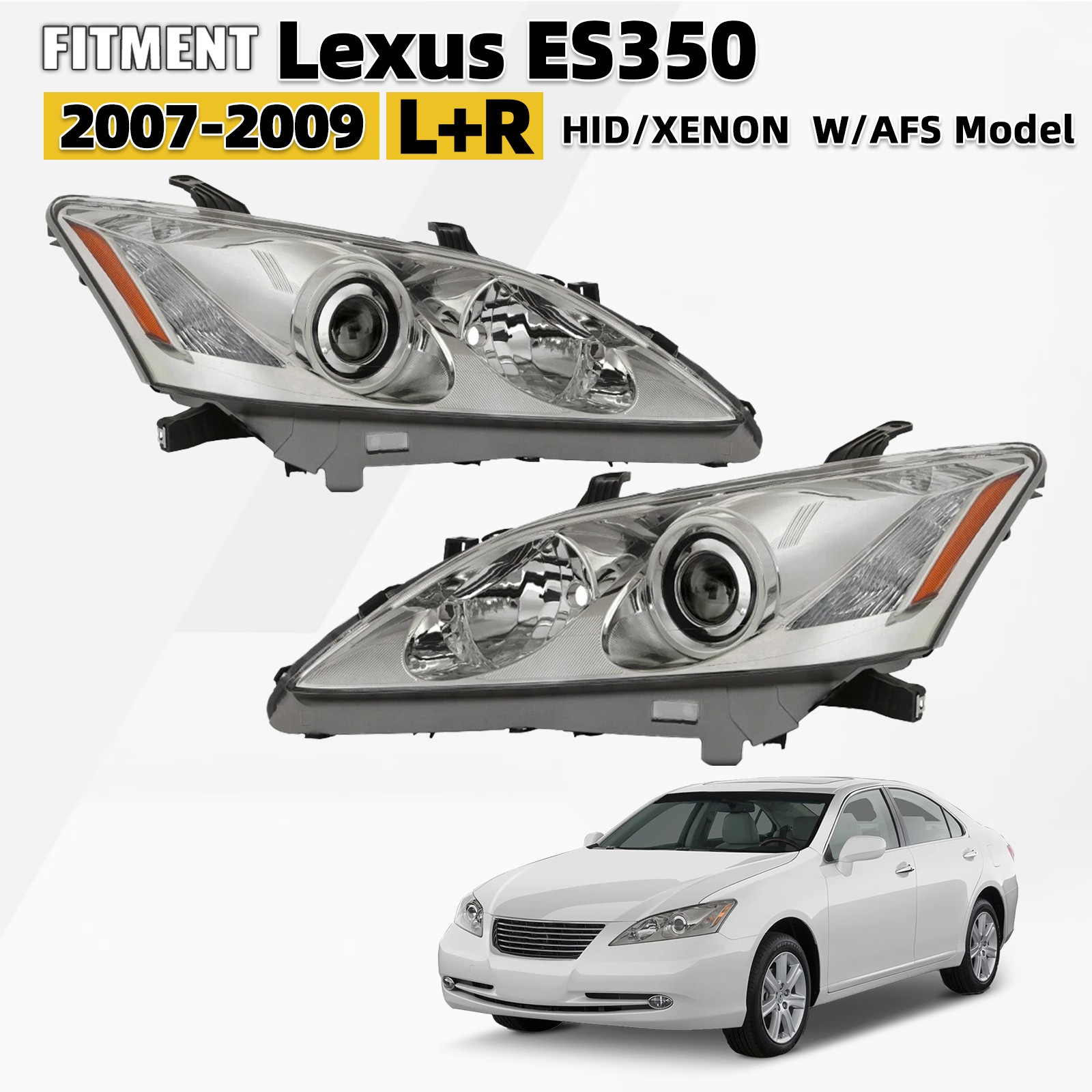 For 2007 2008 2009 Lexus ES350 HID/Xenon Headlight w/ AFS Chrome Left+Right
