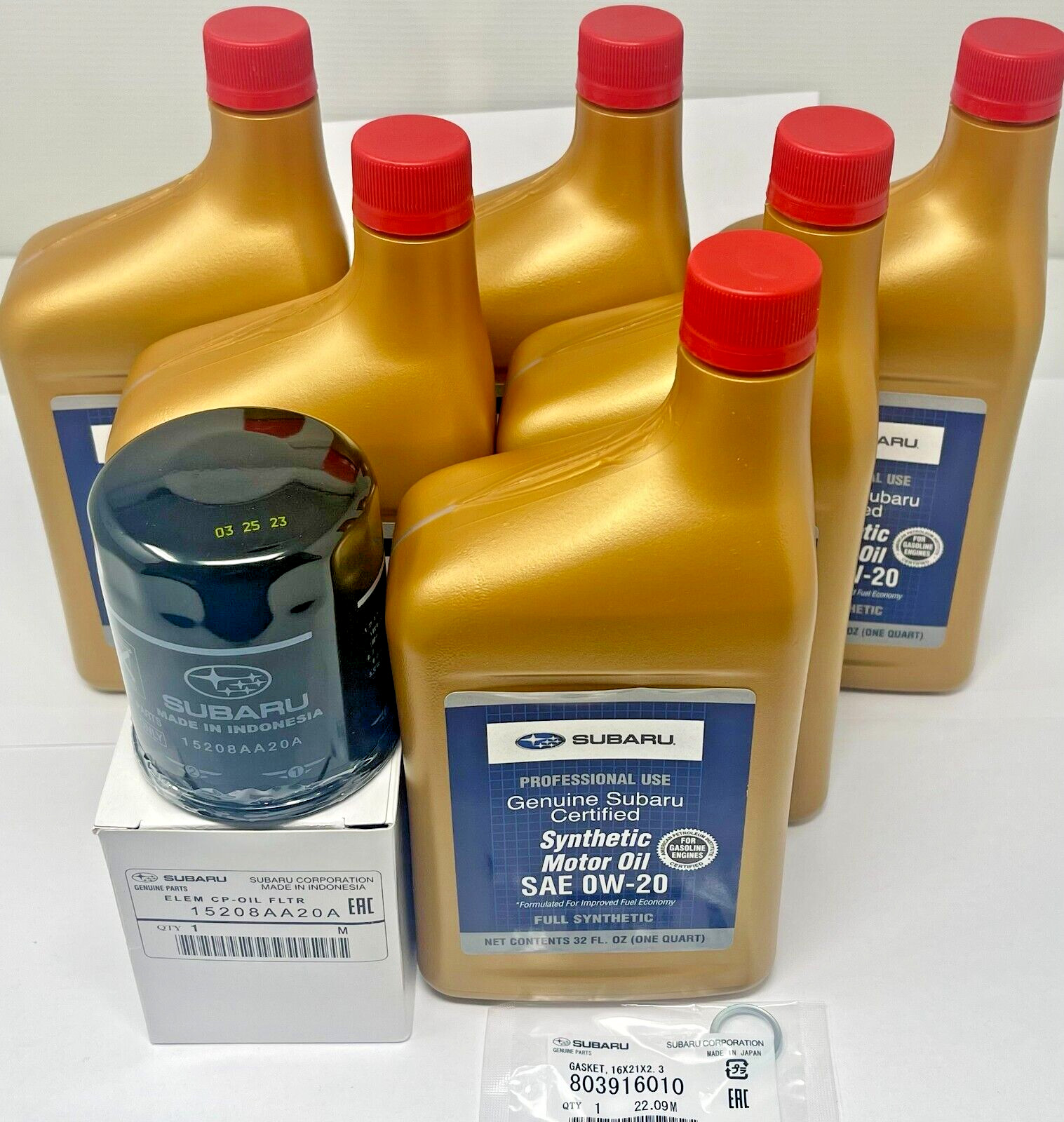 Genuine Subaru Oil Change Kit Filter Gasket 6 Qts Synthetic Motor Oil SAE 0W-20