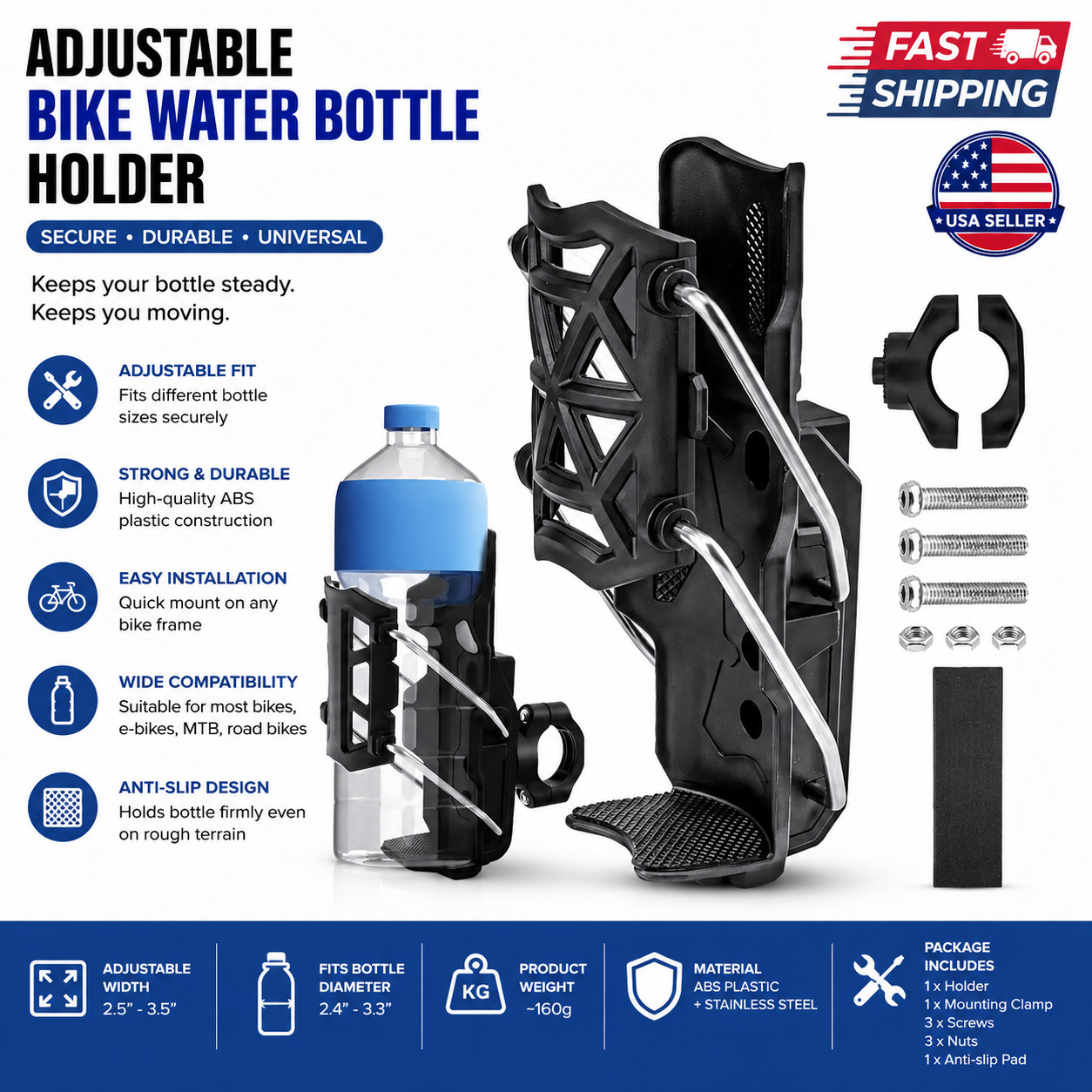 Adjustable Motorcycle Handlebar Cup Holder Water Bottle Mount 32-77mm Universal