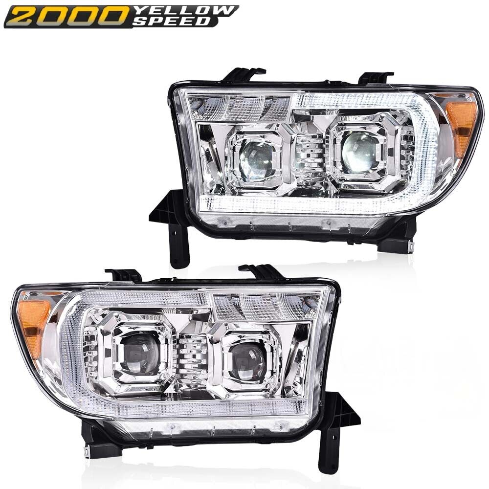 Chrome/Amber LED Tube Projector Headlight Fit For 2007-2013 Tundra 08-17 Sequoia