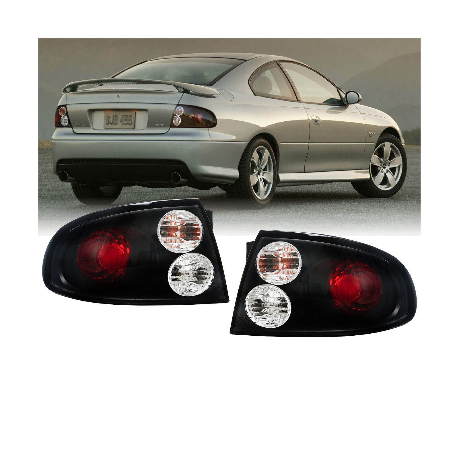 USR 04-06 GTO Tail Lights - Holden Monaro Style Black Housing Clear and Red L...
