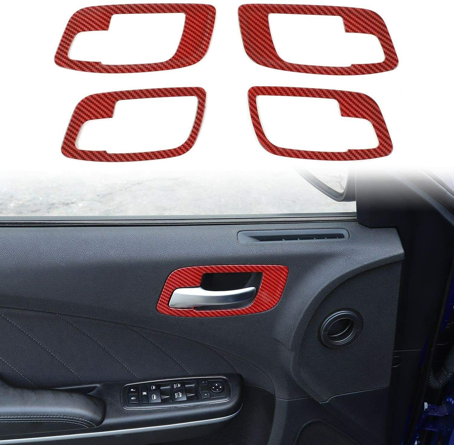 For 2011-2019 Dodge Charger Interior Door Handle Bowl Trim Red Carbon Fiber 4pcs