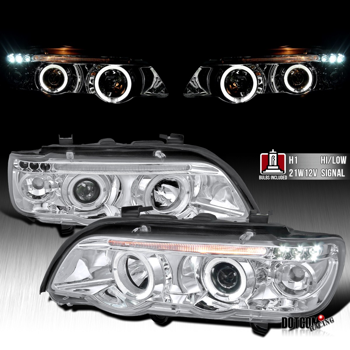 Fit 2001-2003 BMW E53 X5 Dual LED Halo Projector Headlights Lamps Left+Right