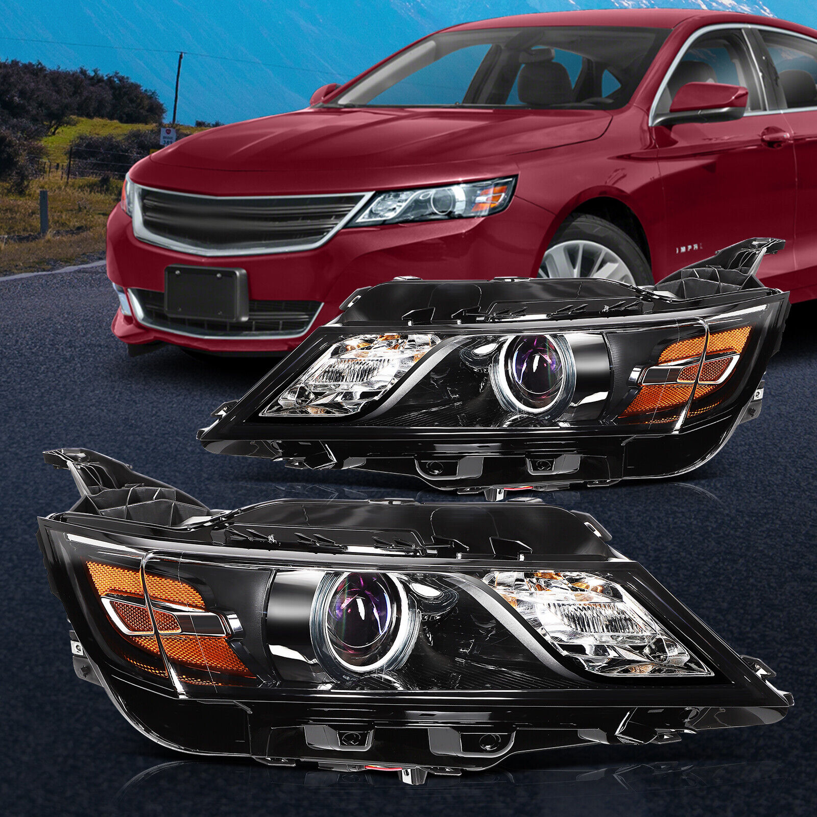 Black Housing Clear Lens For 2014 - 2020 Chevy Impala Headlights Assembly Pair