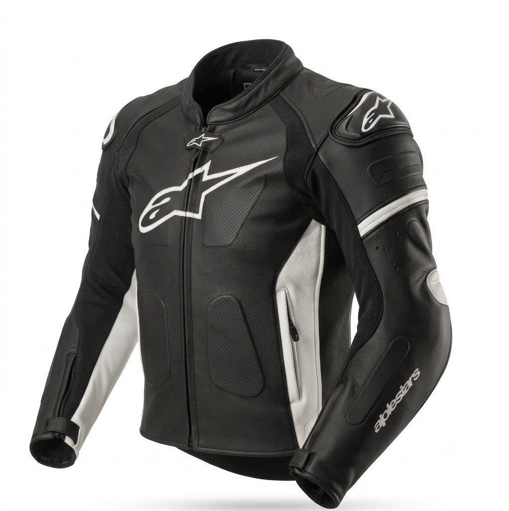 Alpinestars Black Leather Motorcycle Jacket Racing Biker Armored Speed Hump