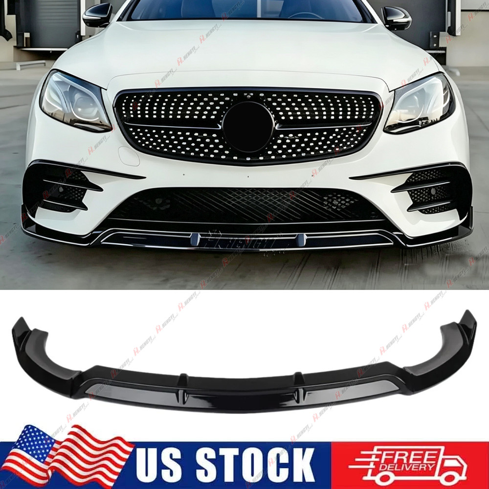 B Style Gloss Blk Front Bumper Lip For 2017-2020 Mercedes Benz W213 E300 E63 AMG