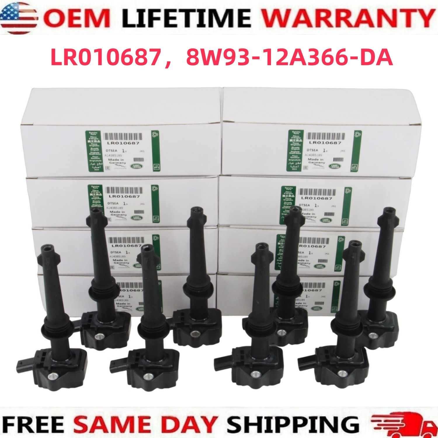 Genuine LR010687 8 x Ignition Coils UF618 For 2012 Jaguar XKR-S 5.0L V8 UF637