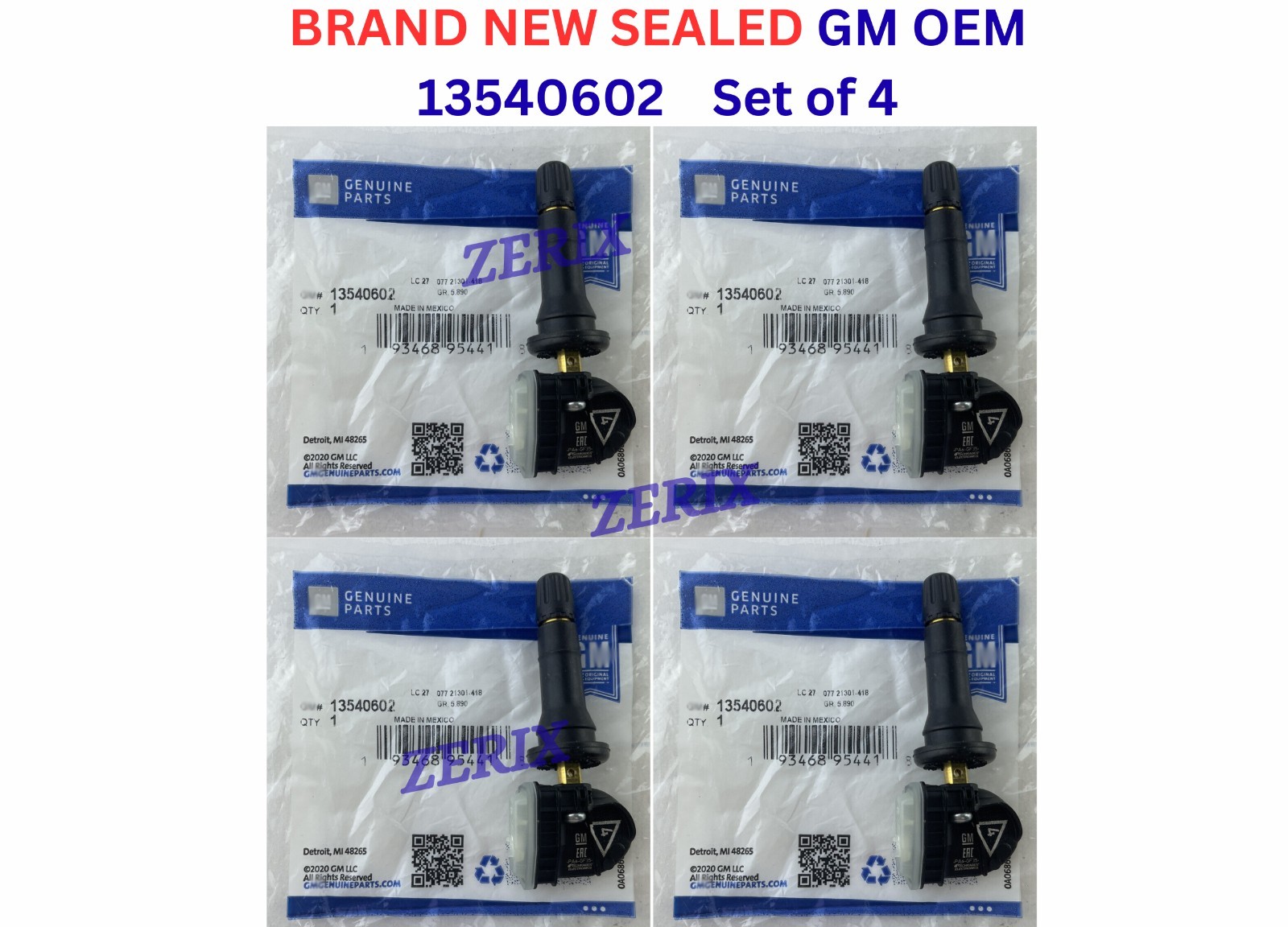 Set of Four 4 13540602 Tire Pressure Sensors TPMS 433MHz XL8
