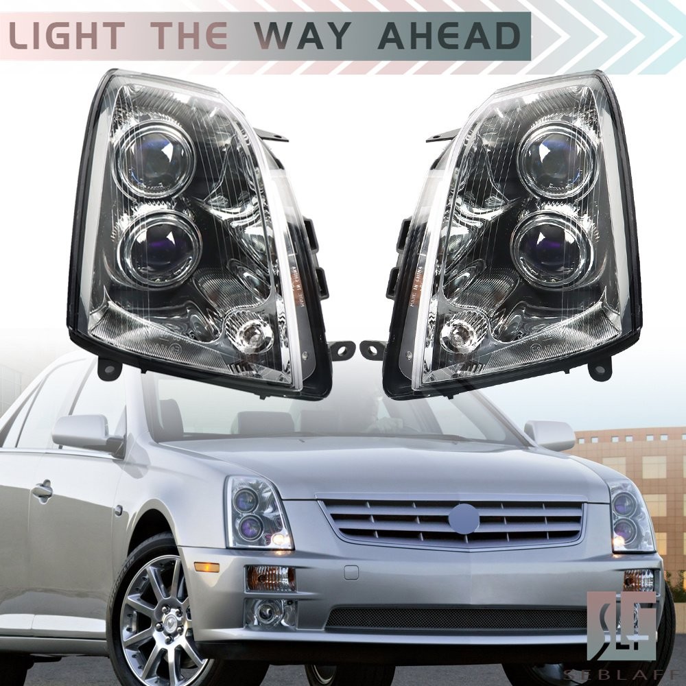 Right+Left For Cadillac STS 2005-2011 Halogen Headlight Black Housing Clear Len
